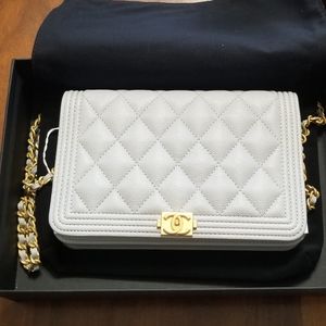 CHANEL Cavair Quilted Boy Wallet On Chain WOC
